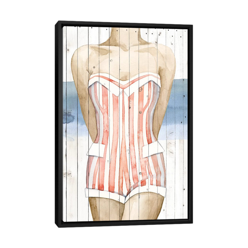 «Bygone Bathers II», impression sur toile, H 26 po x l 18 po x P 1,5 po, Toile avec cadre noir, Pas de tapis