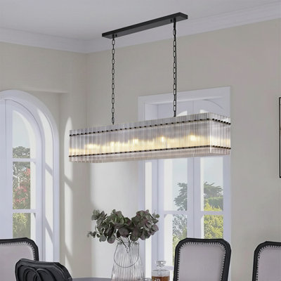 Lustre de cuisine carré / rectangulaire à 10 lumières à intensité variable avec détails en cristal (ampoules incluses)