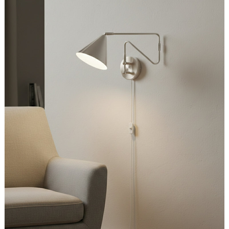 Plug-in Swing Arm Sconce, Brushed Steel