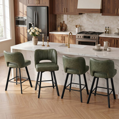 Swivel Backrest Hollow Counter Stool with Faux Leather Upholstery
