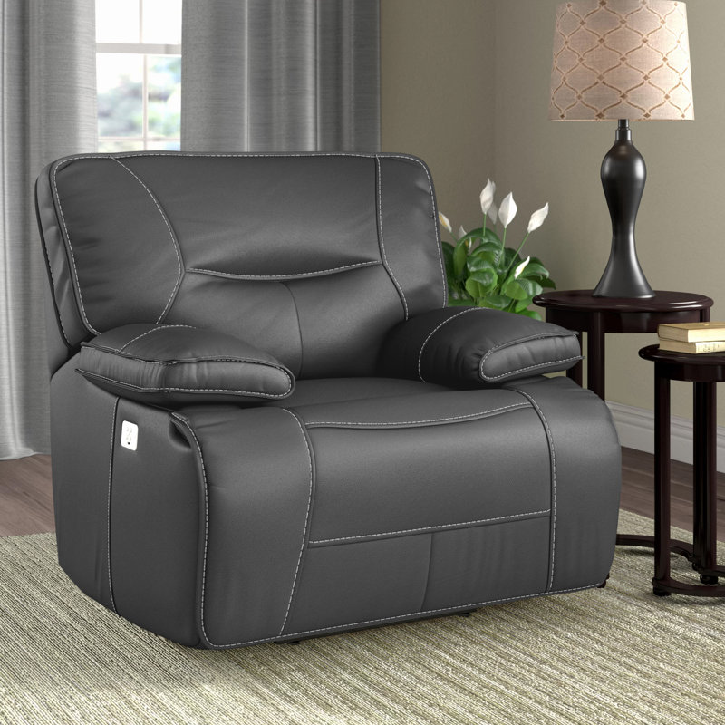Pomona 42" Upholstered Power Recliner with Adjustable Headrest with Pillow Top Arms, Haze