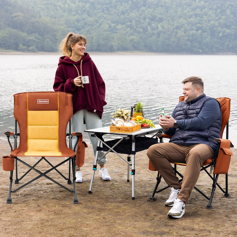 Heavy Duty Camping Chair for Adults, Oversized Foldable Chairs for Outside, Support up to 500lbs, Brown