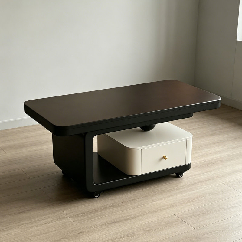 Table basse haut de gamme Italian Light Luxury, Noir, H 17,71 po x L 47,24 po x l 23,62 po, Noir/crème