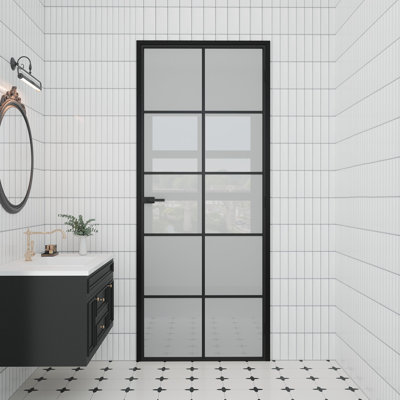 Interior 10-Lite Frosted Glass Aluminun Door Slab  With Aluminun Jamb And Knob