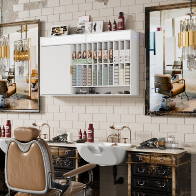 Hair Color Organizer For Salon Cabinet Wall Mounted Salon Storage Cabinet With Adjustable Shelves, Hair Color Display With 3 Light Modes For Professional Beauty Salons, Barber Shops, And Spas