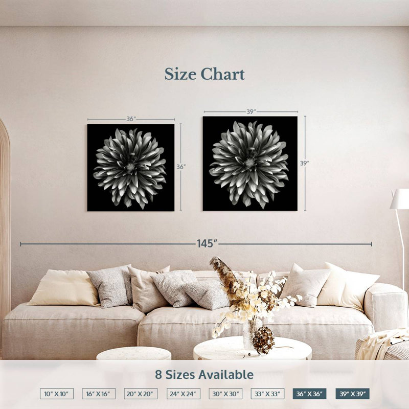 Harnek Black And White Flower, 36" H x 36" W