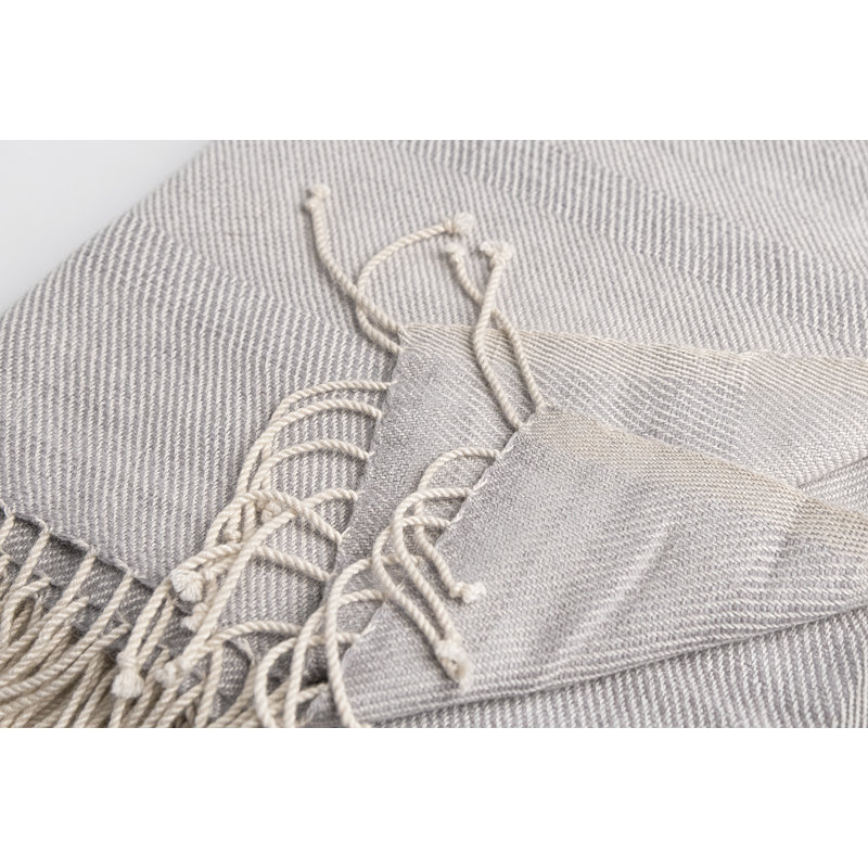 Cashmere Wool Throw Hand Woven Throw Blanket, Gray