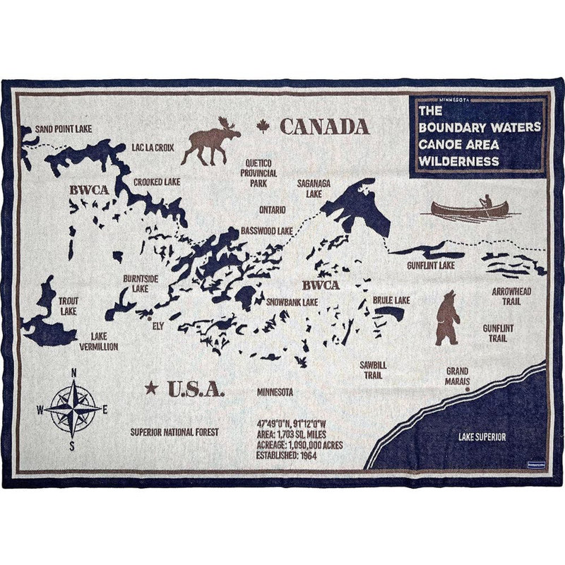 Lake and City Maps BWCA Map Wool Throw Blanket