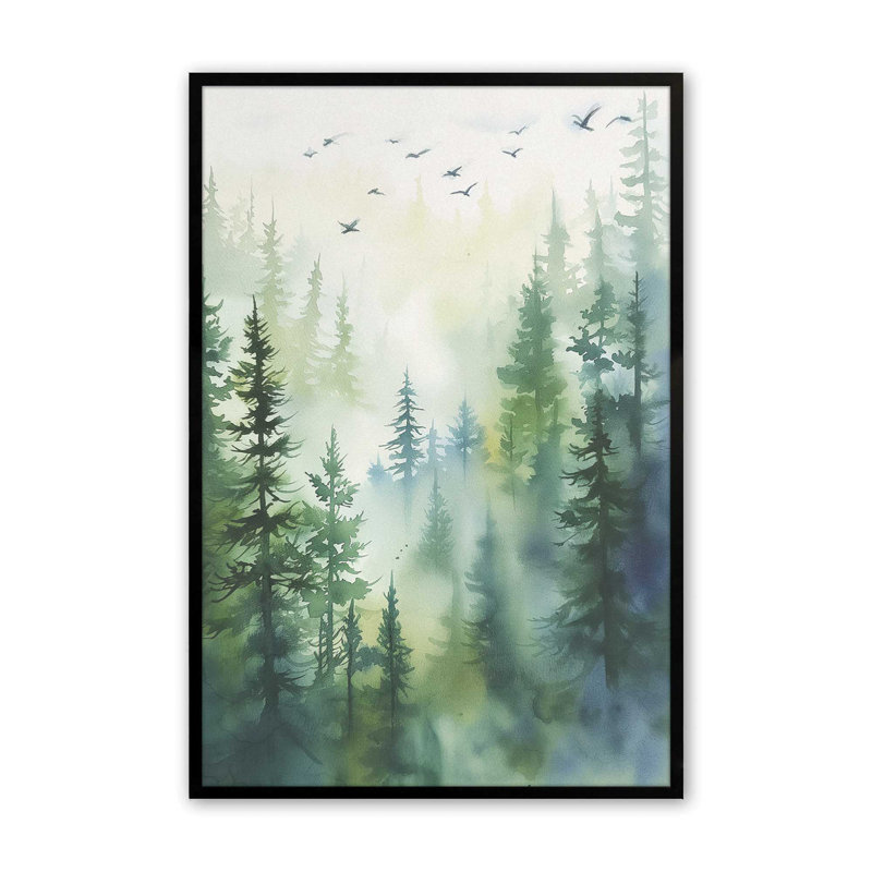 Serene Forest in Flight I, reproduction d'art dans un cadre, Noir satiné, H 11,25 po x l 9,25 po 