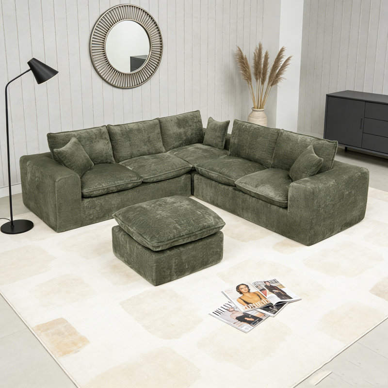 Canapé modulaire en L 107 po, Vert, 6