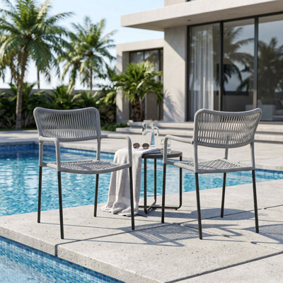 Fully Assembled 2-Piece Stackable Outdoor Patio Chairs Rust-Resistant & Quick-Dry Snake Skin Pattern PP Rope