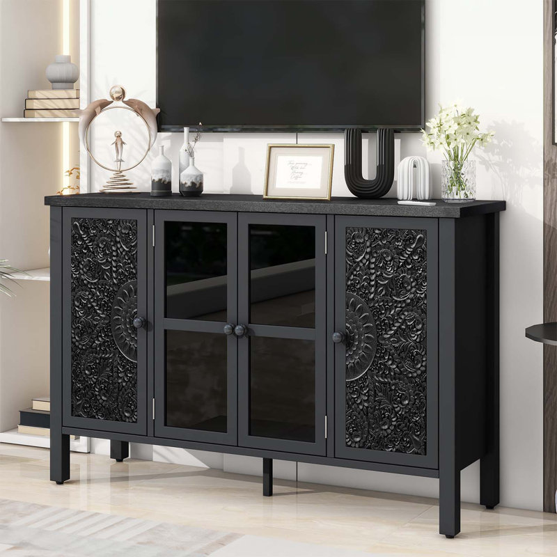 Retro Console Table for TVs up to 43 Inches, Black, Black