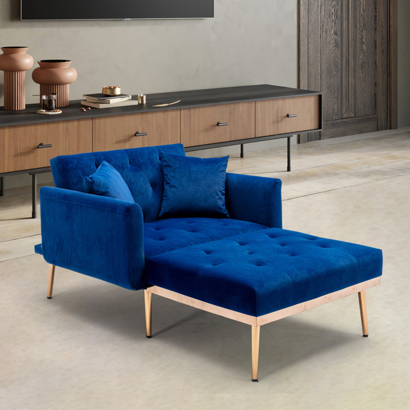 Gottman Upholstered Accent Chair with Ottoman, Teal Blue Velvet