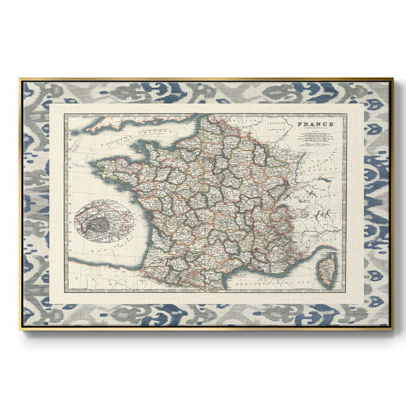 Carte frontalière de la France, H 27 po x l 41 po x P 2 po, Or