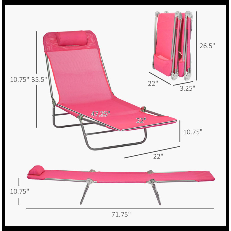2 Piece Folding Chaise Lounge Chairs, Stylish Pool Sun Tanning Chairs, Outdoor Lounge Chairs With 6-Position Reclining Back, Breathable Mesh Seat & Soft Headrest For Beach, Yard, Patio (Pink)