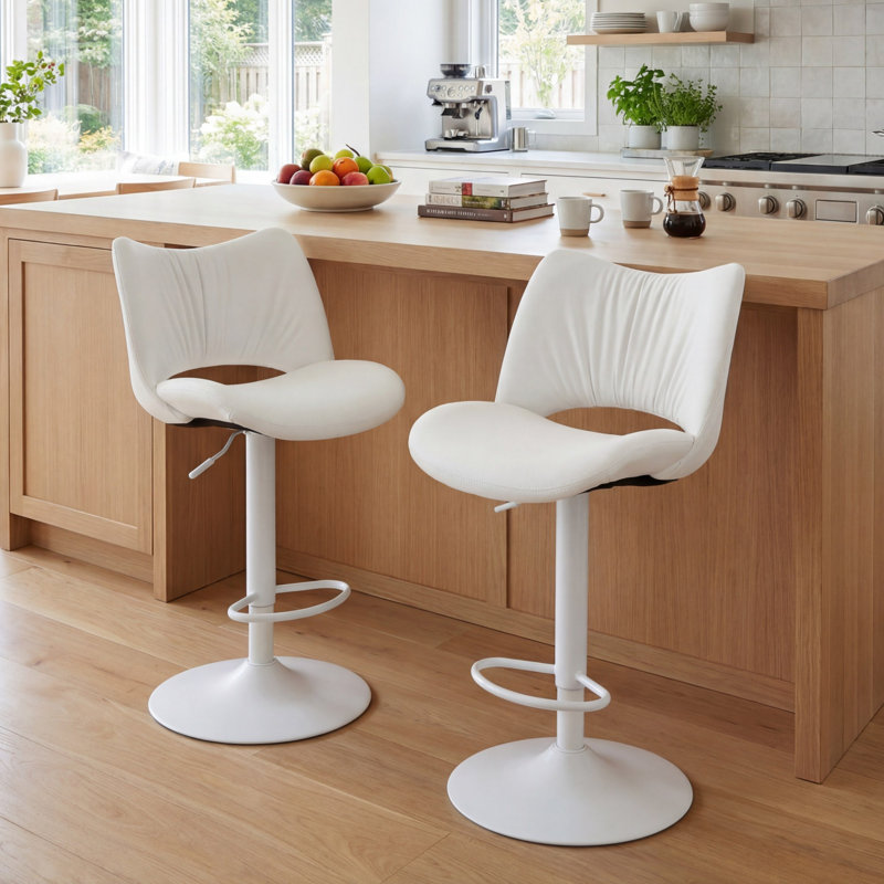 Guzzi Swivel Adjustable Height Bar Stool Modern Counter Stool Faux Leather Barstools With Metal Frame, White