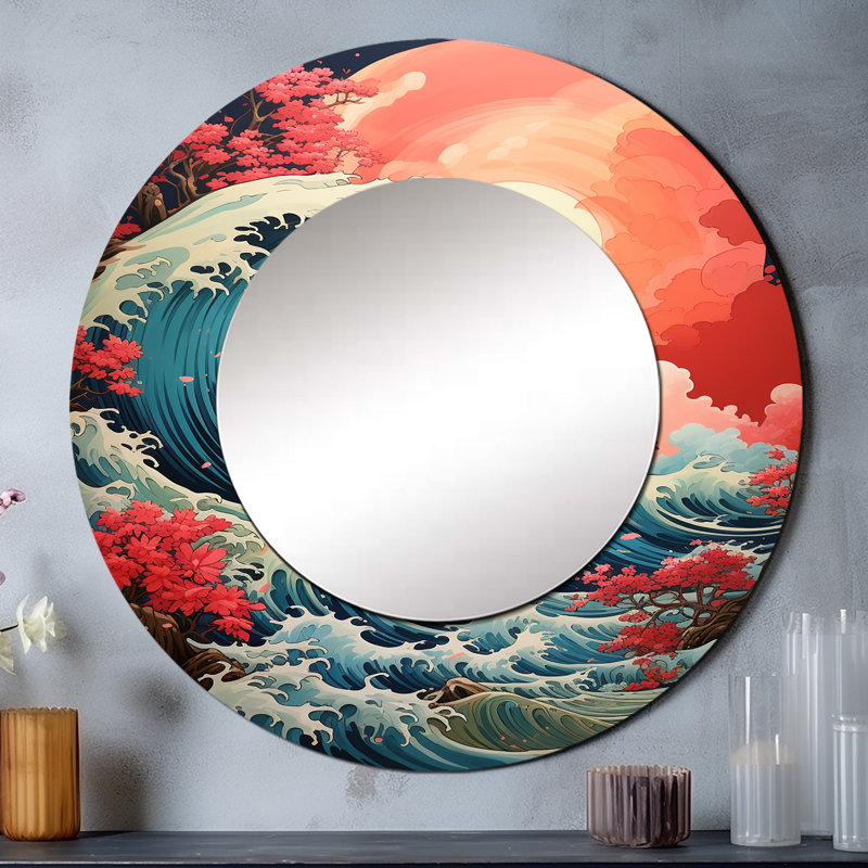 Shaliqua Dramatic Ocean Waves IV - Coastal Decorative Mirror, Coastal Round Wall Mirror, Printed Metal Art, 36" x 36"