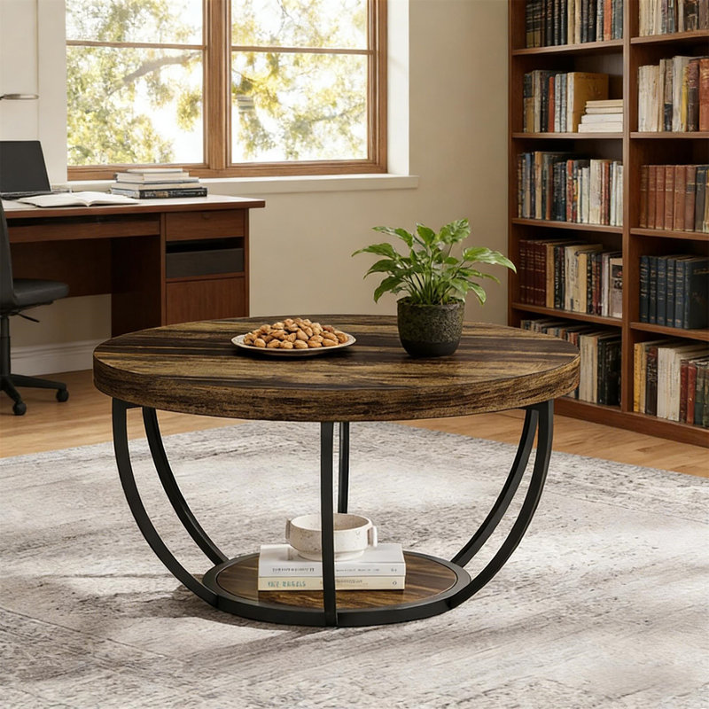 Table ronde à 2 niveaux (table basse incluse), Rustic / Noir, Brun rustique