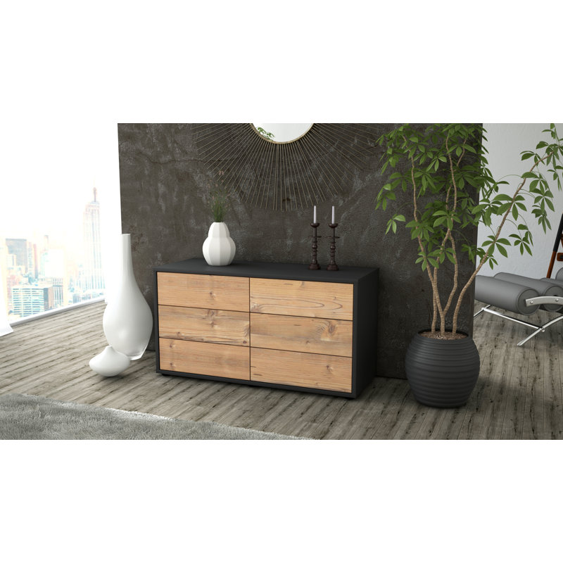 Cossette Unfinished Floating TV Stand, Pine / Matte Anthracite