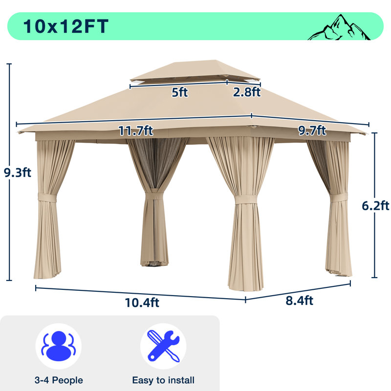 Jolydale  Outdoor Soft Top Gazebo with Double Roof, Canopy Gazebo with Mosquito Netting and Curtains, Suitable for Patios, Lawn and Backyard