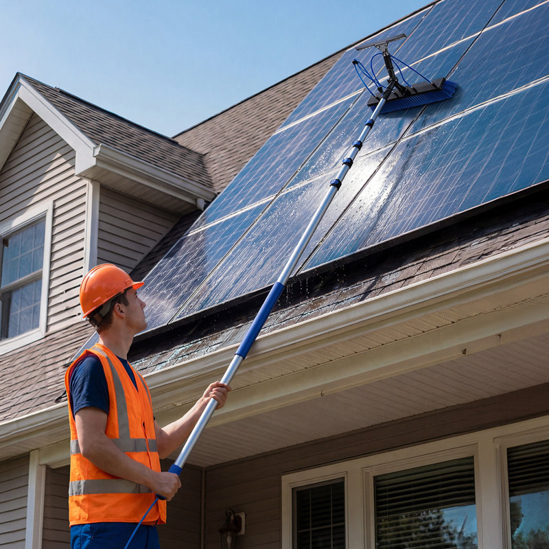 Ensemble de nettoyage de panneau solaire, poteau alimenté à l'eau avec brosse de nettoyage, distributeur de savon, poteau télescopique en aluminium extensible, tête de brosse rotative à 180 °, pour panneaux solaires montés sur le toit, fenêtres de