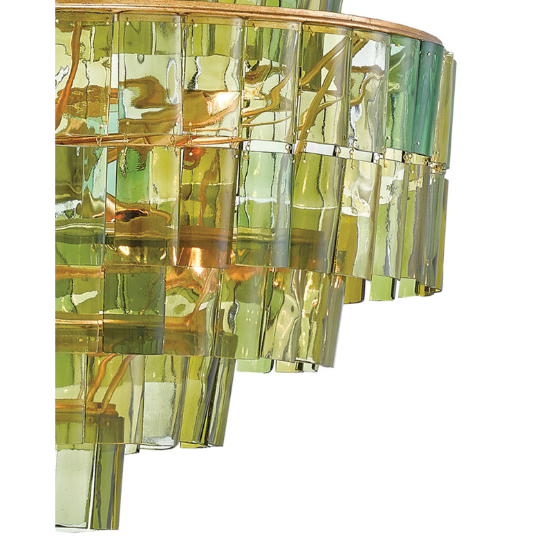 Sommelier 8 - Light Wrought Iron Dimmable Tiered Chandelier, Dark Gold Leaf/Green