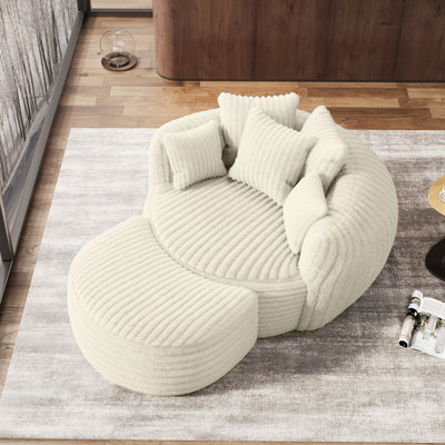 Très grand fauteuil d'appoint rond en velours côtelé de 3 cm avec repose-pieds
