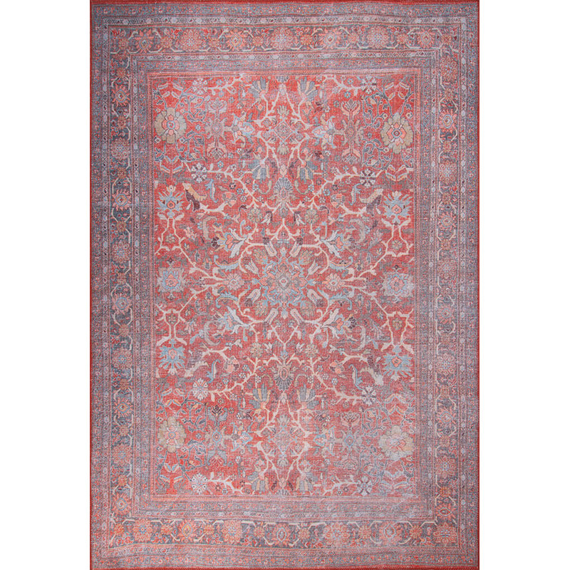 Tapis rouge à motif tissé rétro, Rectangle 4 pi 8 po x 6 pi 3 po
