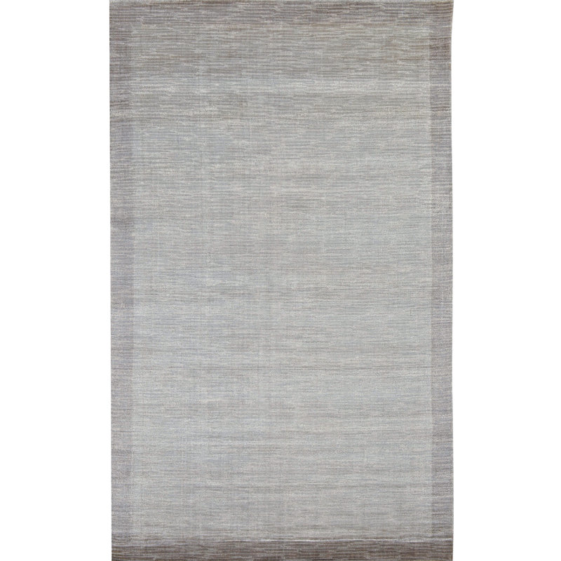 Tapis rectangulaire en viscose noué à la main beige / argent, Rectangle 6 pi x 9 pi