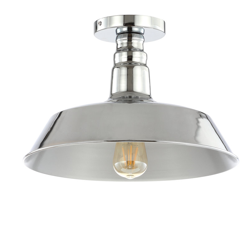 Camila 14" 1-Light Classic Industrial Indoor/Outdoor Iron LED Semi Flush Mount, Chrome