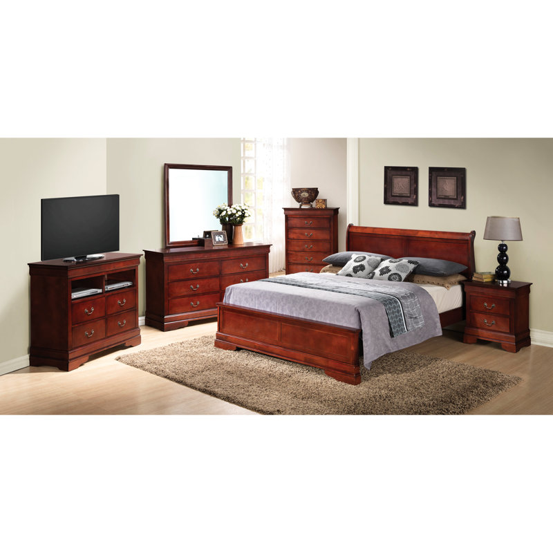 Classic Timeless Cherry King Bed, Solid Wood Build For Enduring Support, 44"h X 79"w 89"d, Warm Finish Adorns Room Gracefully, Simple Assembly Process