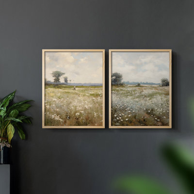 Vintage Landscape L - Ensemble de 2 reproductions de cadres de coin fermés