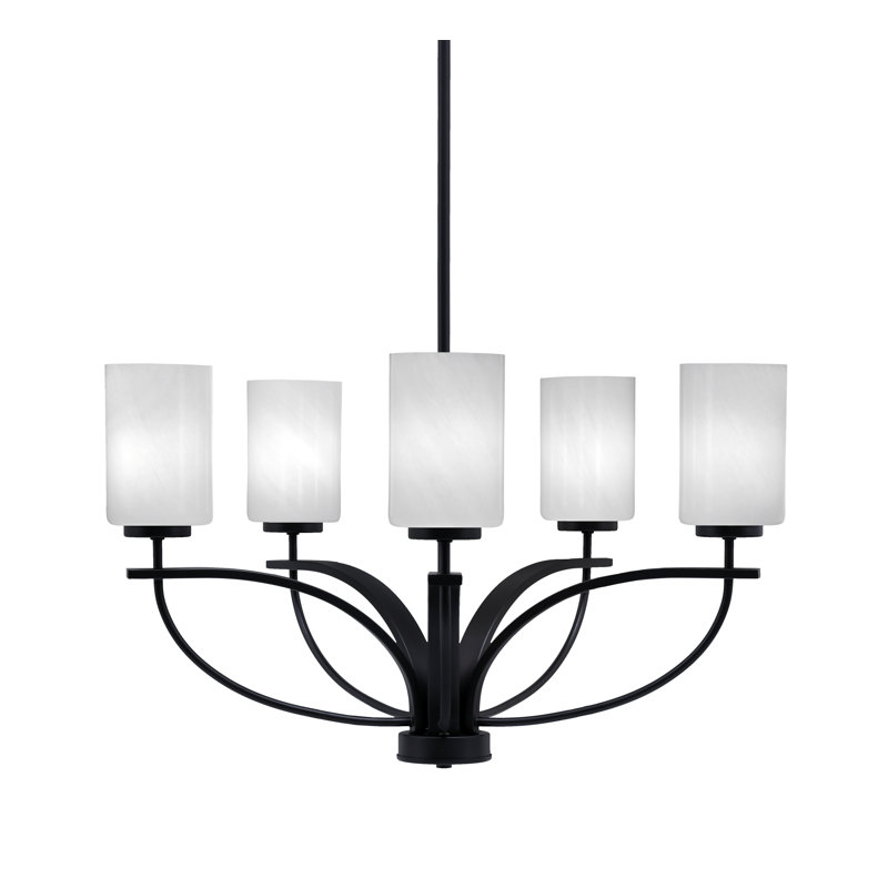 Lustre 5 lumières Hasad Cavella, fini noir mat avec verre de 4 po, Blanc