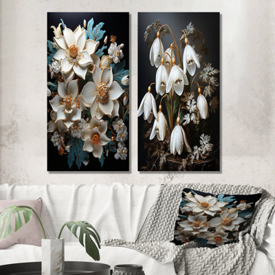 Gilded Frost Snowdrops en or - ensemble de 2 impressions sur toile Snowdrops