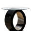 Vanna Table de bout ronde en verre trempé noir avec base en forme de O et finition ultrabrillante