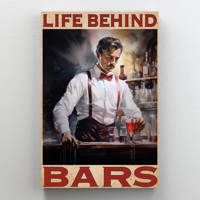 «Bartender Life Be derrière Bars» - 1 pièce rectangulaire, reproduction d'art graphique sur toile tendue sur toile tendue