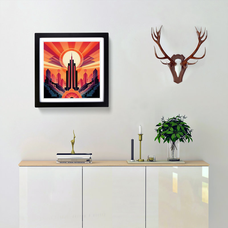 Sunrise Art Deco - Single Picture Frame Print on Wood, Black