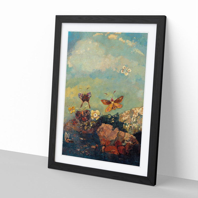 Butterflies by Odilon Redon - Picture Frame Painting, 48cm H x 36cm W x 2cm D, Black Framed