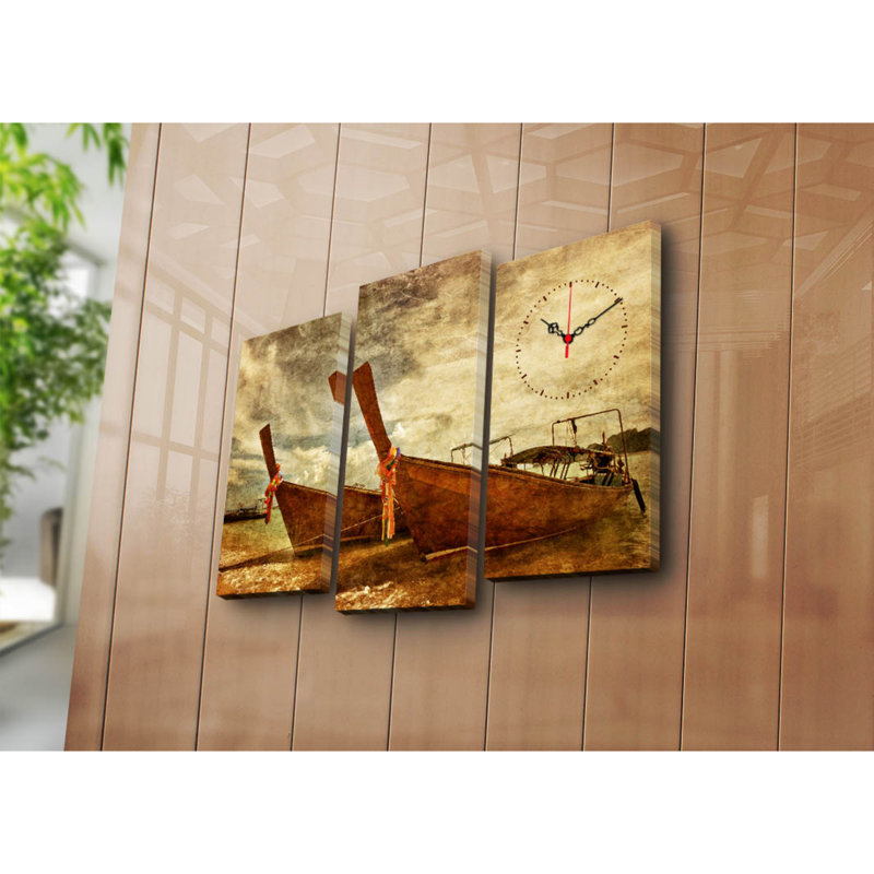 Ensemble de 3 horloges murales élégantes en toile, 66 x 17,7 pouces | 100% toile de suède, cadre 100% bois (épaisseur: 1,2 po) | Parfait pour le salon, la décoration de bureau, la montre élégante et le mélange artistique