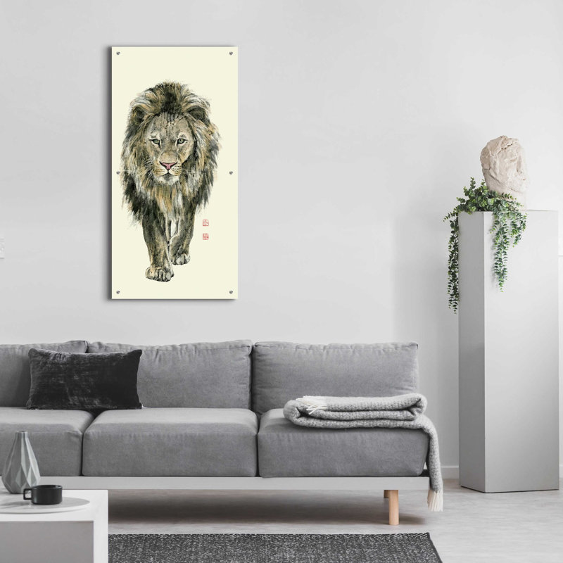«Majestic King of the Jungle» par River Han, art mural en verre acrylique, H 48 po x l 24 po