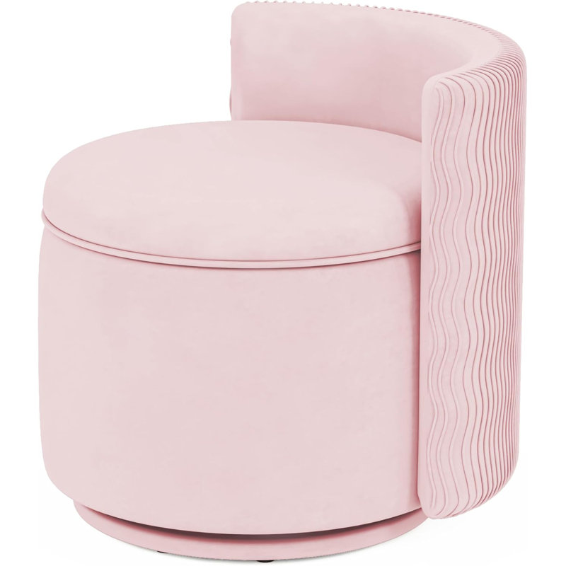 360° Swivel Accent Chair With Storage, Vanity Stool With Back, Velvet Storage Ottoman, Upholstered Round Barrel Vanity Chair For Living Room, Makeup Room, Bedroom