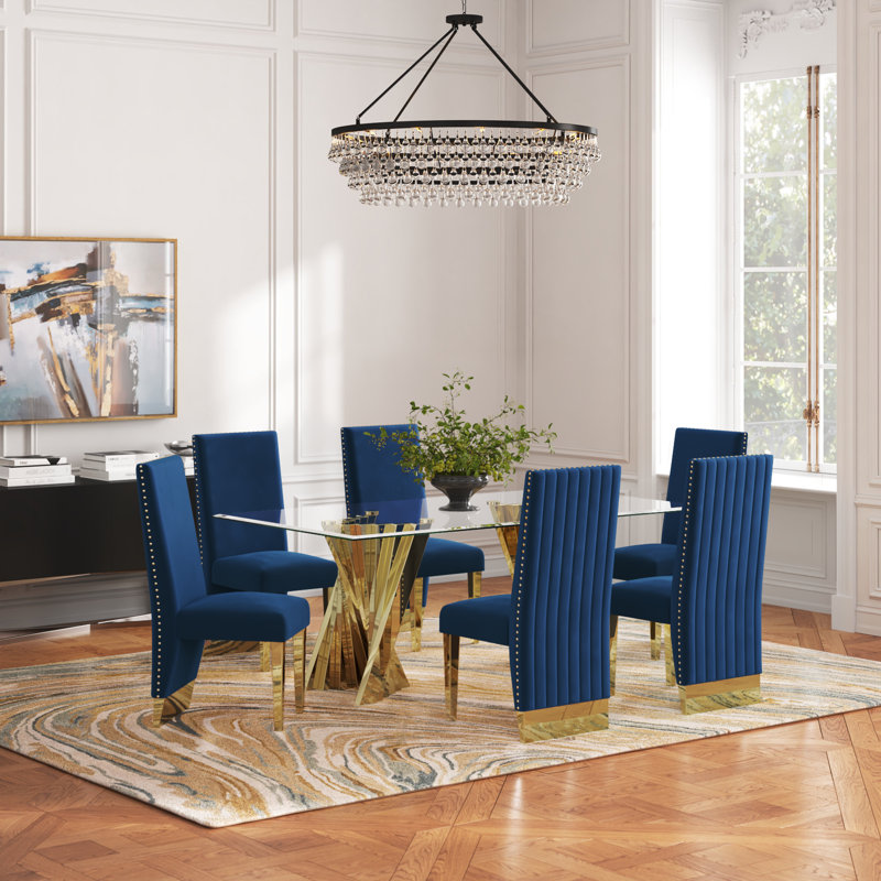 Ensemble repas pour 6 personnes Marcella, Bleu marine, Doré