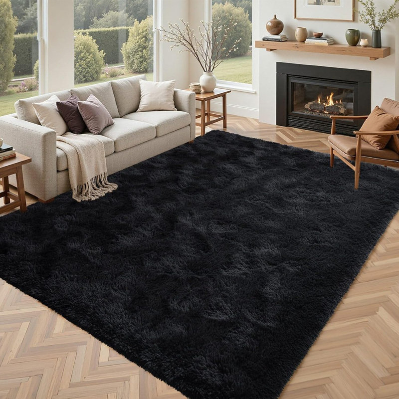 Black Rugs For Living Room Fluffy 4X6 Ft Bedroom Rug Non-Slip Area Rugs Shag Carpet For Nursery Playroom Dorm Office Indoor Modern Plush Carpets Boys