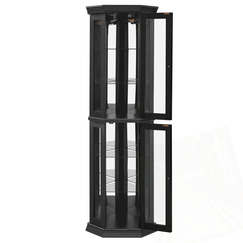 Glass Display Shelf with Tempered Glass Doors, Black