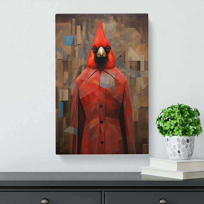 Cardinal Bird Dadaism - Wrapped Canvas Print, 50cm H x 35cm W x 3cm D