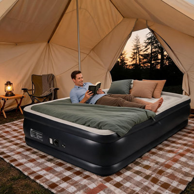 Queen Camping Inflatable Mattress with Built-in Pump, Quick 3-Min Setup