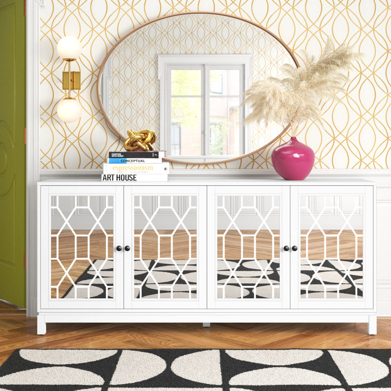 Alayna 71" Sideboard with Mirrored Doors, White