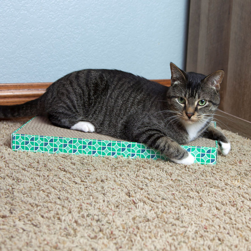 XL Wide Green Corrugated Cardboard Cat Scratching Pads, 3-Pack