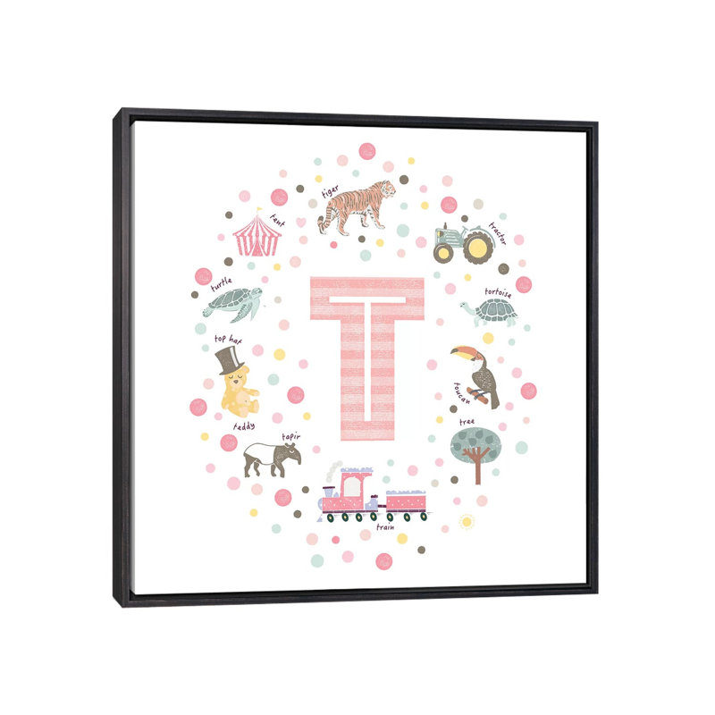 Lettre T - impression d'art graphique, Pas de tapis, Toile avec cadre noir patiné, H 26 po x l 26 po x P 1,5 po