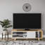 Meuble télé scandinave, chêne avec blanc, 63,0 po x 13,8 po x 19,1 po | 100% panneau de particules enduit de mélamine, épaisseur: 0,7 pouce | Comprend de nombreuses tablettes et une conception murale | Élégant et fonctionnel pour les salons modernes-1473421953